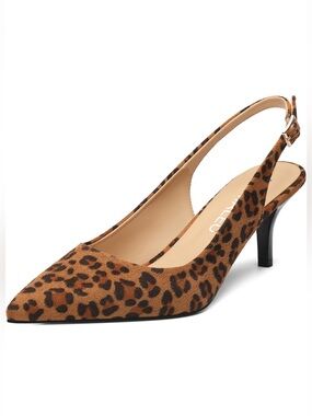 NWT Leopard Print Slingback Kitten Heels Pointed Toe Pumps 7.5